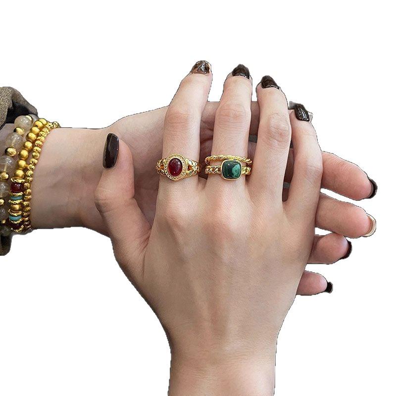 Xiaohongshu-Inspired Emerald and Pigeon Blood Red Jade Ring with Diamonds