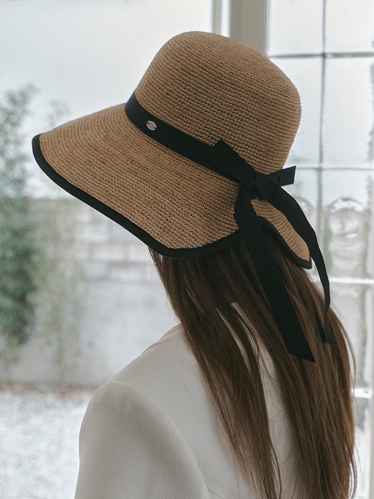 Meleuhen Black Ribbon Raffia Floppy Hat