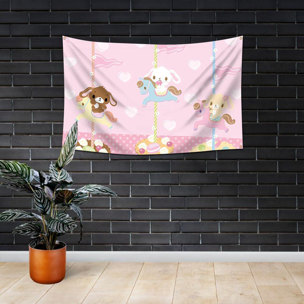 Cartoon Animals Carousel Tapestry for Living Room or Bedroom Wall Décor