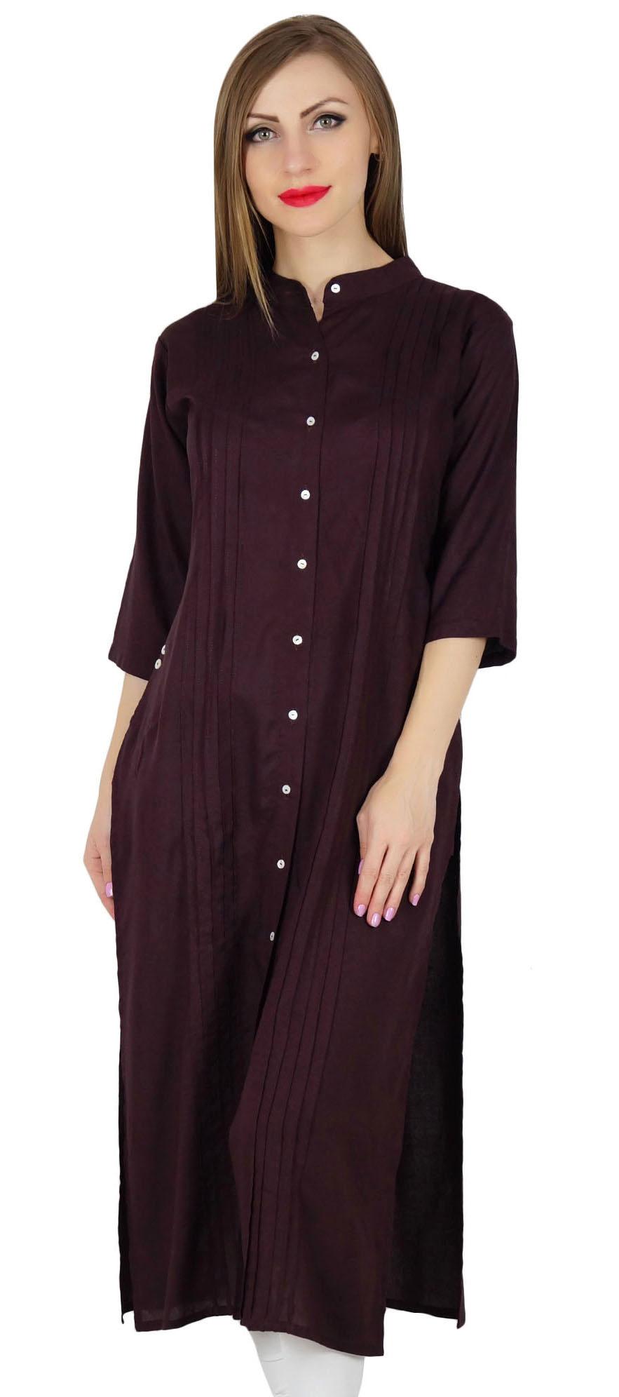

Bimba Women Rayon Straight Kurta Kurti 3 4 Рукав Формальная Блузка Лето 10 коричневый