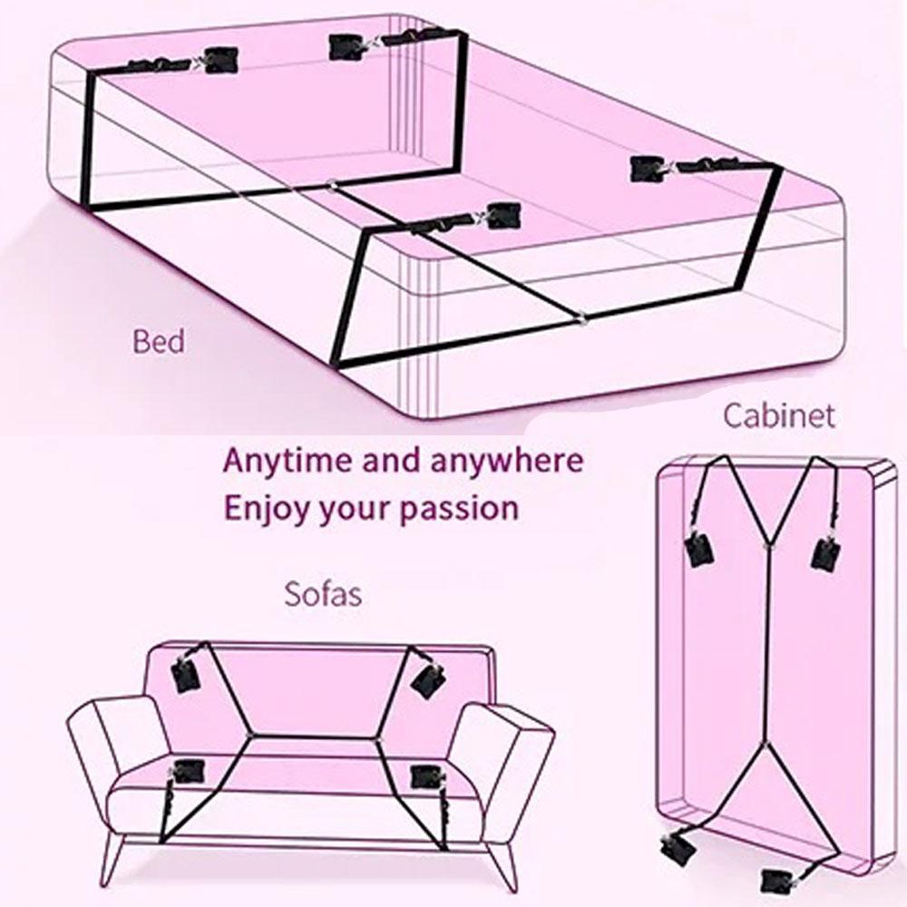 Restraint Bed Bondage Gear Female Handcuff Open Leg Cuff Strap System Eyeblinder Set Versatile Bedroom Games Set Toy Set