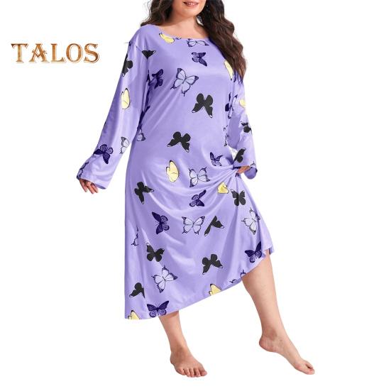 

Жіноча нічна сорочка весна-осінь, великий розмір, круглий виріз, метелик, леопардове серце, довгі рукави, вільний пуловер, нічна сорочка, нічна сорочка для мами та дочки XXXXL фіолетовий