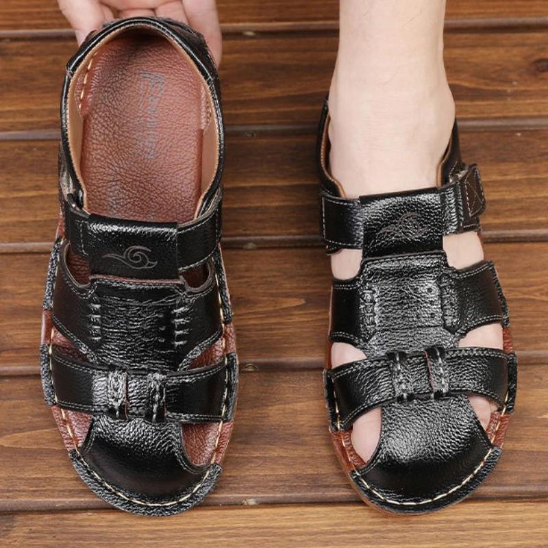 Fashion Genuine Leather Men's Sandal Outdoor Beach Breathable Trend 2025 Number 41 Luxury Summer Expensives Wholesale Non-slip Male Shoe