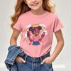 Girls New Cartoon Printed Shortsleeved Tshirt Summer Shortsleeved Tshirt Childrens Round Neck Top  polyester fabric