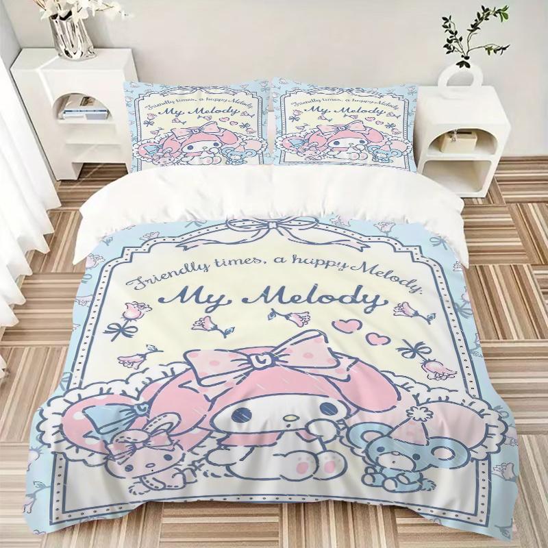 3-teiliges entzückendes My Melody Bettwäsche-Set, Enthält 1 Bettbezug und 2 Kissenbezüge, Ohne Füllung, Weich und Bequem für das Schlafzimmer Zuhause S016