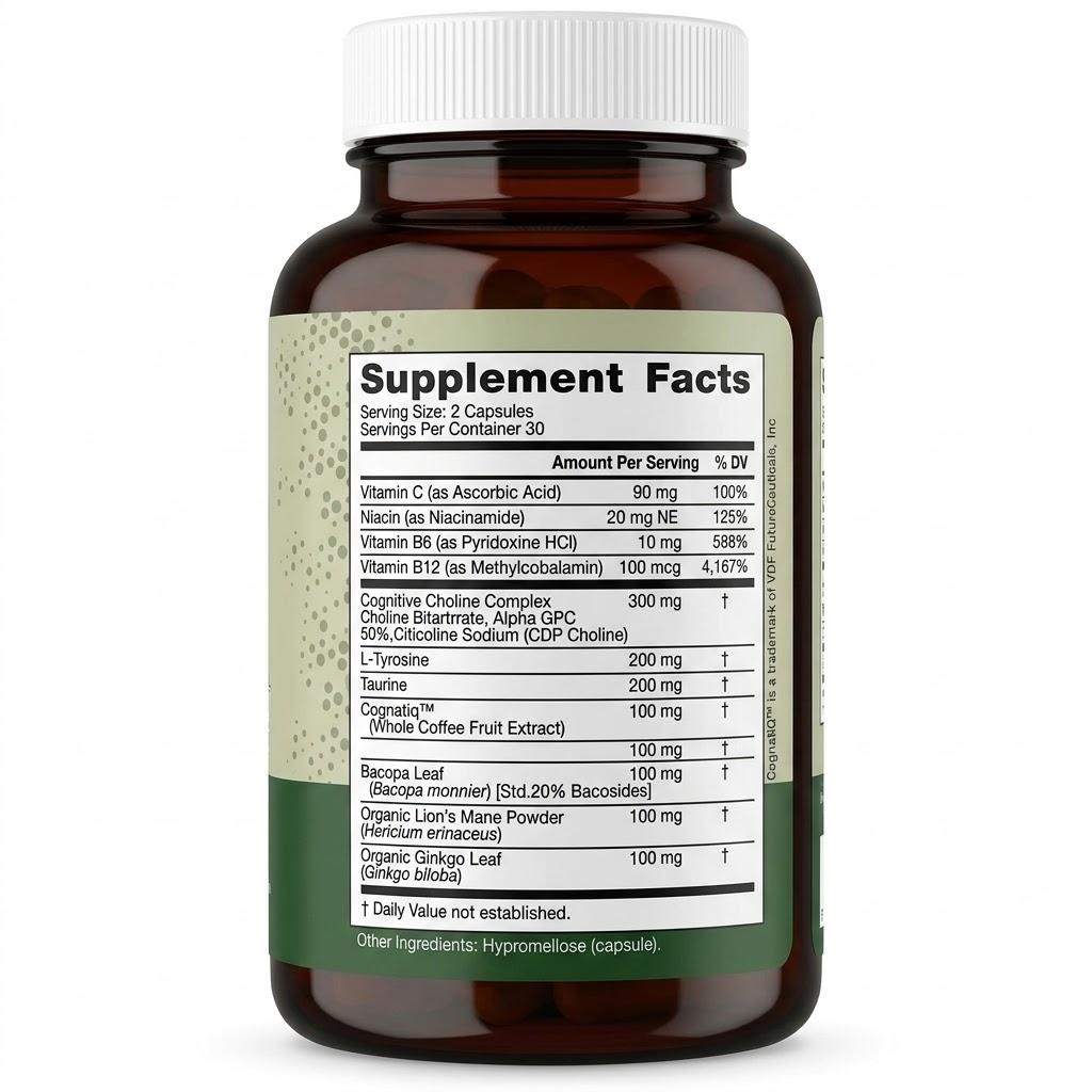Suplemento Brain Boost Memoria y Concentración | Citicolina, Alpha-GPC, Bacopa, Melena de León y Ginkgo Biloba | 60 Cápsulas