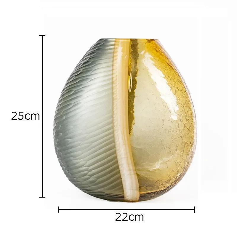 

Ice Cracked Glass Vase Hydroponics Flower Pots Desk Decoration Flower Arrangement Amber Color Floral Vases Modern Home Decor