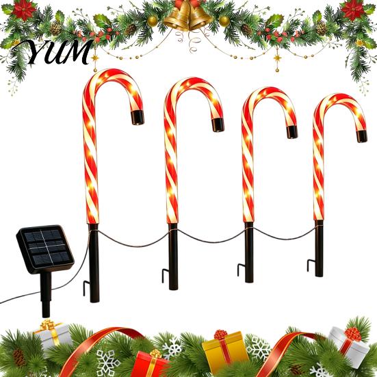 Holiday Yard Ornaments 4Pcs Solar Candy Cane Pathway Lights, Christmas Outdoor Stake Waterproof Garden Stakes Lights for Lawn Patio Decorations
