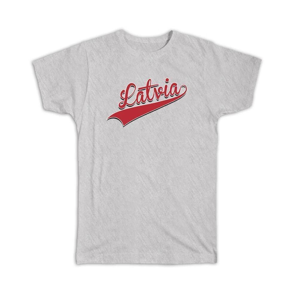 Gift T-Shirt : Latvia Flag Varsity Script Baseball Beisbol Country Pride Latvian L