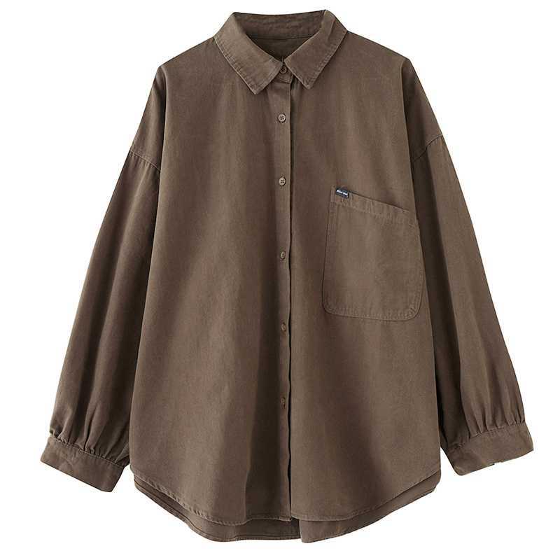 

Черная Свободная Рубашка Женская Весенняя Женская Куртка Хлопково-Льняной Топ Повседневный S кофейный