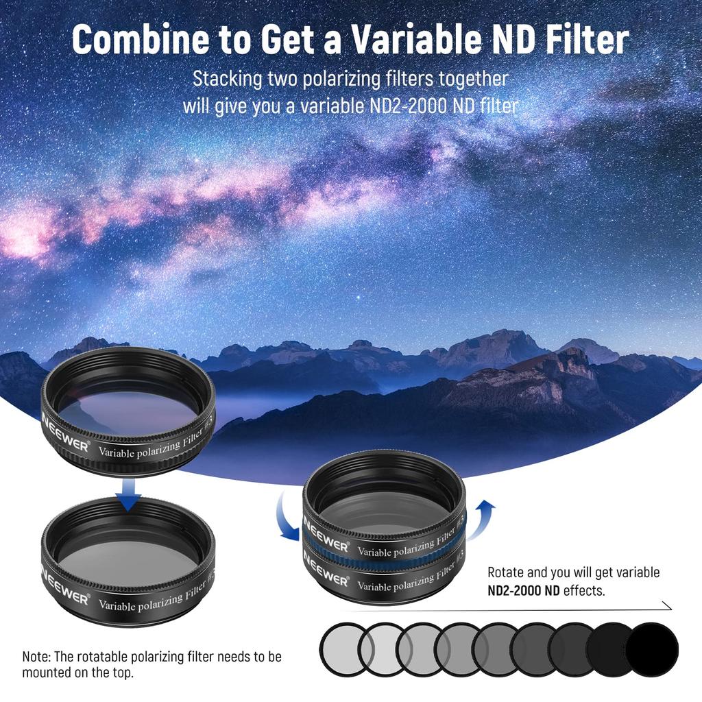 NEEWER Inch Telescope Eyepiece Filter Set 5 Planet Color Filters 2 Variable Polarization Filters UHC Filter Moon Starlight Filter Moon Filter Suitable