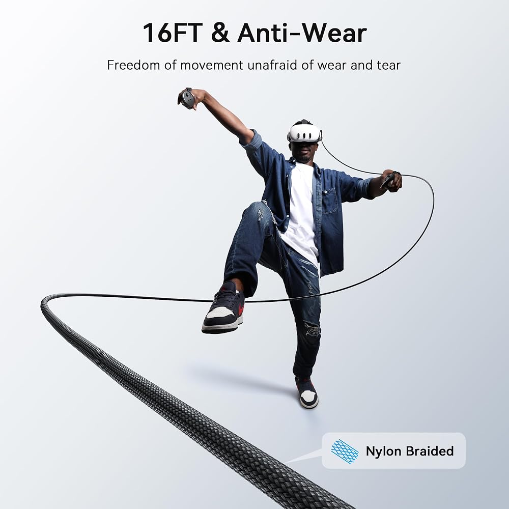 AMVR 5M Fast Charging Link Cable Compatible with Quest3S/Quest3/Quest 2/Pico 4/Pico 4 Ultra L Sha...