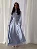 2024 Elegant Solid Color Waist-Cinching Breathable Summer Long-Sleeved Dress