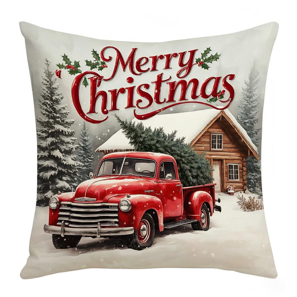 New Christmas Snowman Elk Print Festive Atmosphere Pillow Cover Home Office Car Cushion Cover