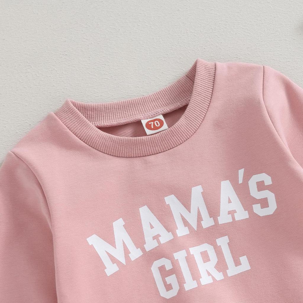 Dívčí dívčí dvoudílný outfit, dlouhý rukáv mikina s nápisem na krku a výstřihem s elastickým pasem tepláky podzimní oblečení