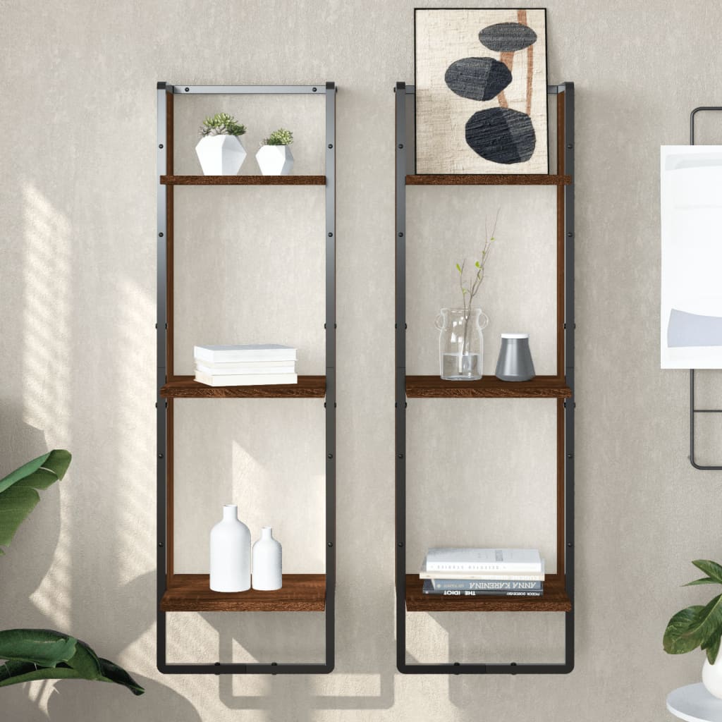 Wall Shelf 3 Tier Brown Oak Effect 30 x 25 x 100 cm Wood Based Material