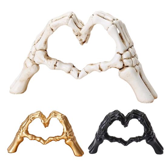 Halloween Herz Hände Skulptur Skelett Handgeste Schreibtisch Harz Figur Herzform Liebe Ornament für Wohnzimmer Regal Couchtisch Mittelstück