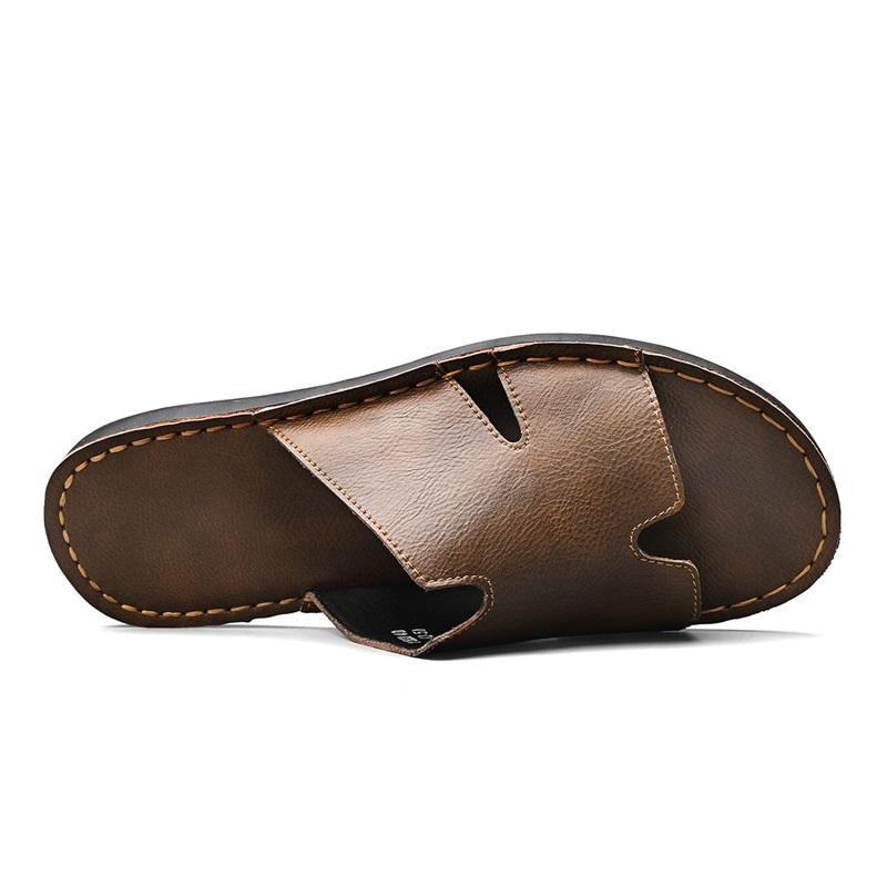 Pantofole da Uomo Fatte a Mano Semplici Sandali Bassi Esterno Estate Marrone Nero Ciabatte a Infradito Punta Aperta Scarpe da Spiaggia Taglia Plus