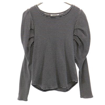 SNIDEL Border Pattern Long Sleeve Puff Sleeve Waffle Knit F Black Women Used