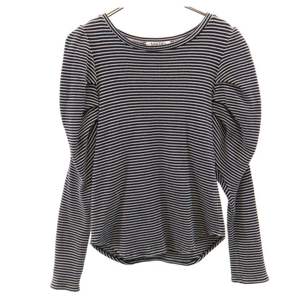 

SNIDEL Border Pattern Long sleeve Puff Sleeve Waffle knit F black Women Used