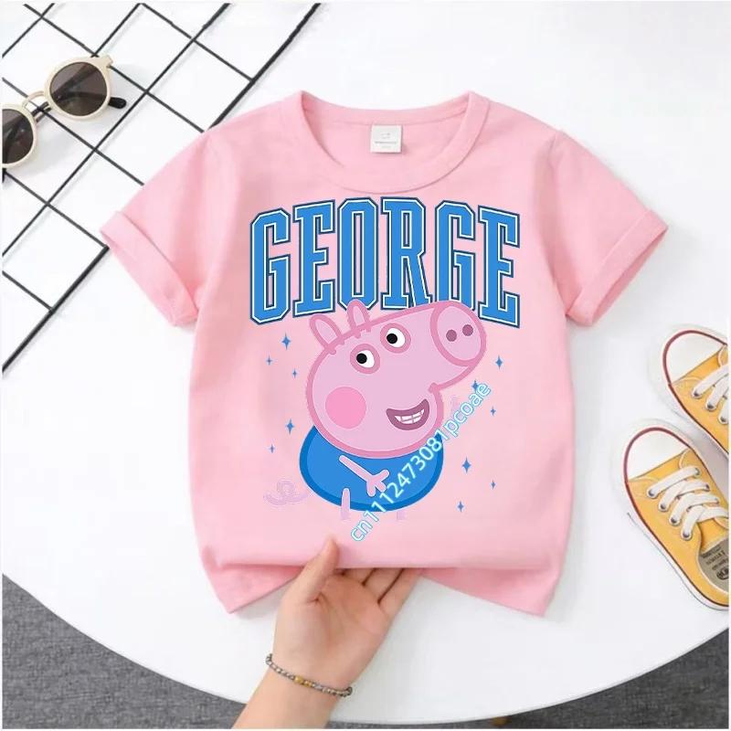 2026 Summer New Style T-shirt - Peppa Pig Kids' Pure Polyester Short-Sleeved Boys' Sportswear Girls' Casual Top with Cartoon Print