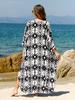 Beach Kaftans for Women Butterfly Printed Plus Size Cover Ups for Swimwear Maxi Dresses Summer Holiday Bathing Suits