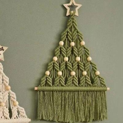 Woven Christmas Tree Macrame Tapestry Aesthetic Tassel Wall Hanging Pendant Art Decorative Cotton Rope Tapestry Dorm Room