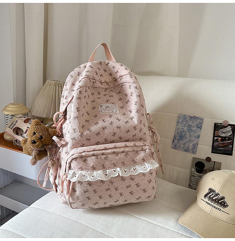 Korean Style Girls Backpack With Bow Pattern For School And Travel Purposes