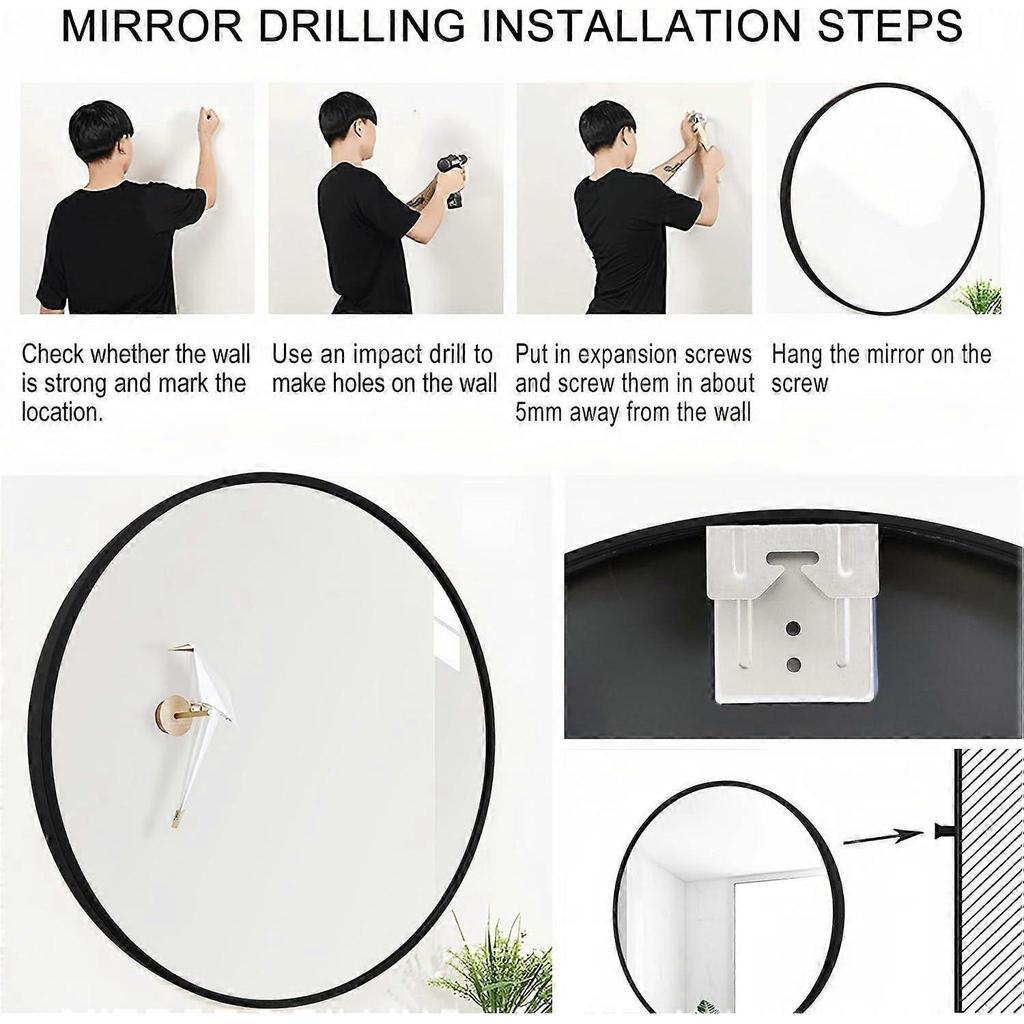 50cm Large Modern Round Mirror Black Brushed Frame Wall Mirror Metal Framed HD Glass Wall Mirror for Makeup Bathroom Living Room