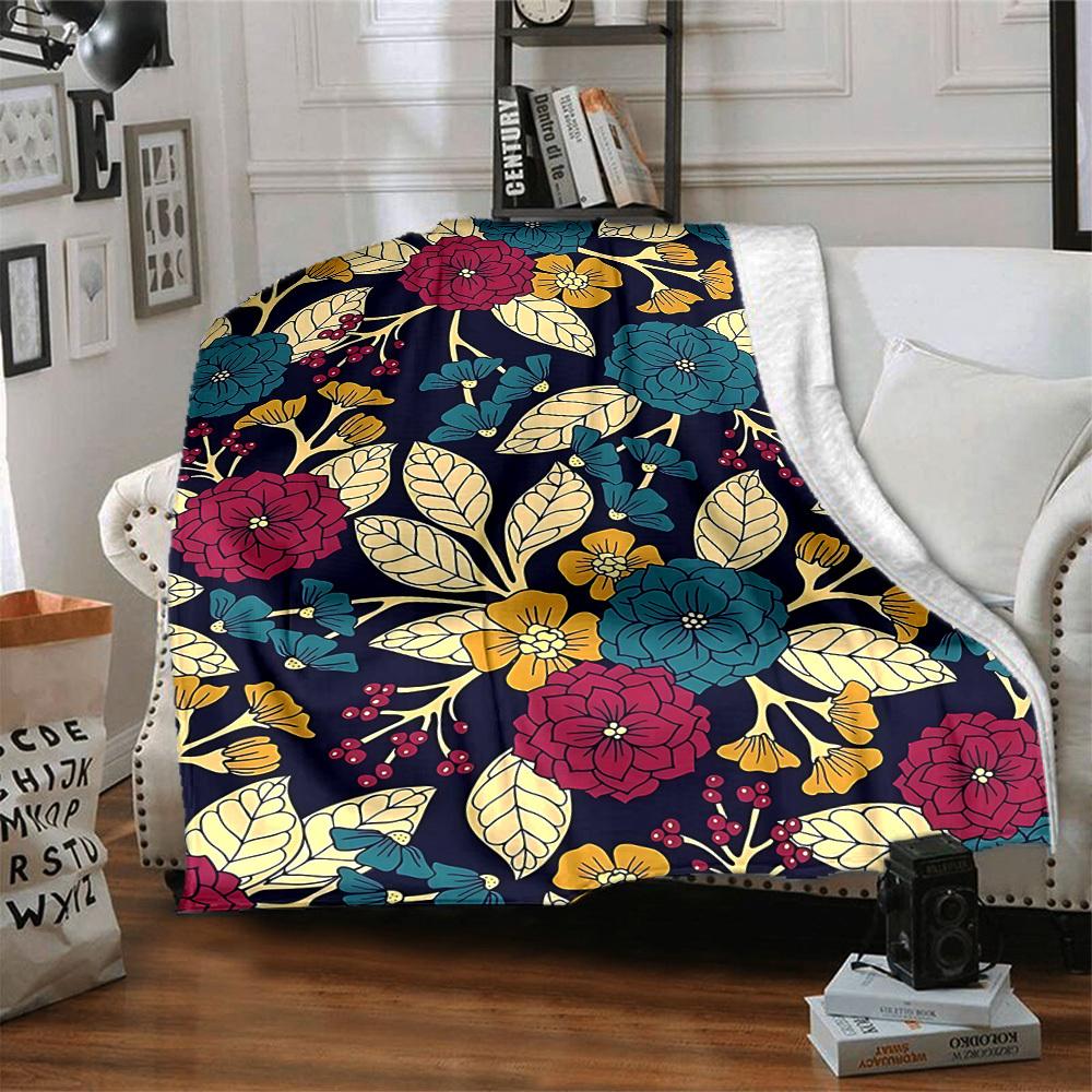 1pc Floral Pattern Blanket, Lightweight Flannel Throw Blanket for Sofa, Bed, Travel, Camping, Living Room, Office, Couch064