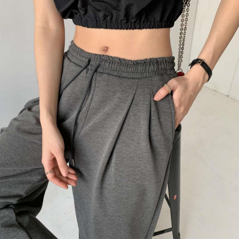 New Arrivals Open Run Women Rayon Wide Banding Pants Double Pintuck String