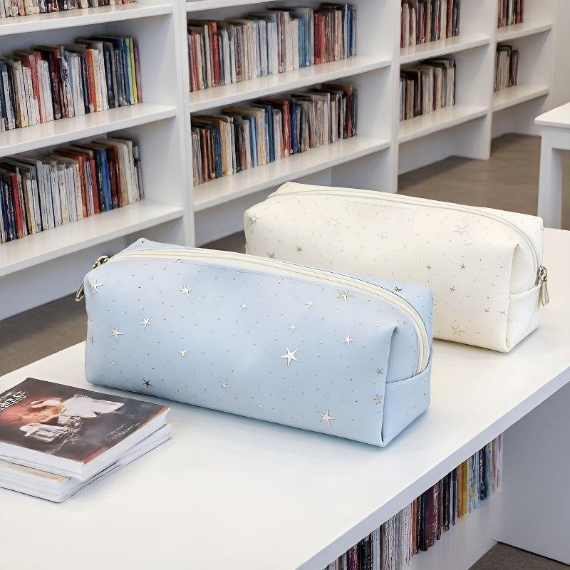 Star Print Canvas Pencil Pouch Multicolor Large Capacity Pen Holder for School Students Office Workers