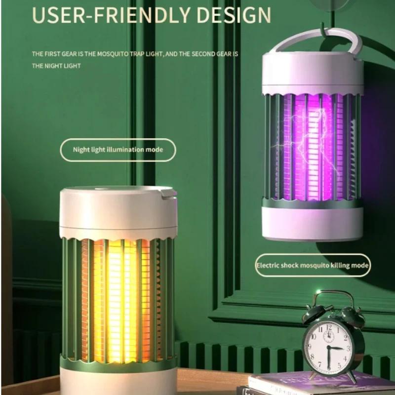 Lampă portabilă electrică anti-țânțari, reîncărcabilă USB, lumină UV, ucigaș de insecte de interior/exterior pentru camping sau casă cu lumină de noapte