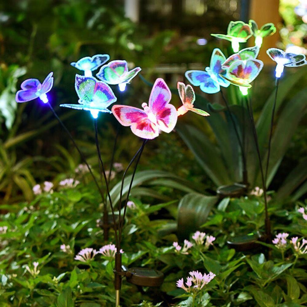 3 Heads Butterfly Stake Lights RGB Garden Floor Lamp Swaying Butterfly Lights Wedding Courtyard