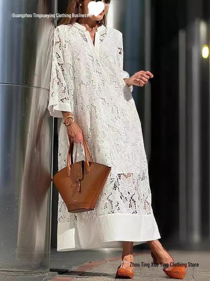 Lace Milk Silk Loose Mid-Length Dress - European & American Style
