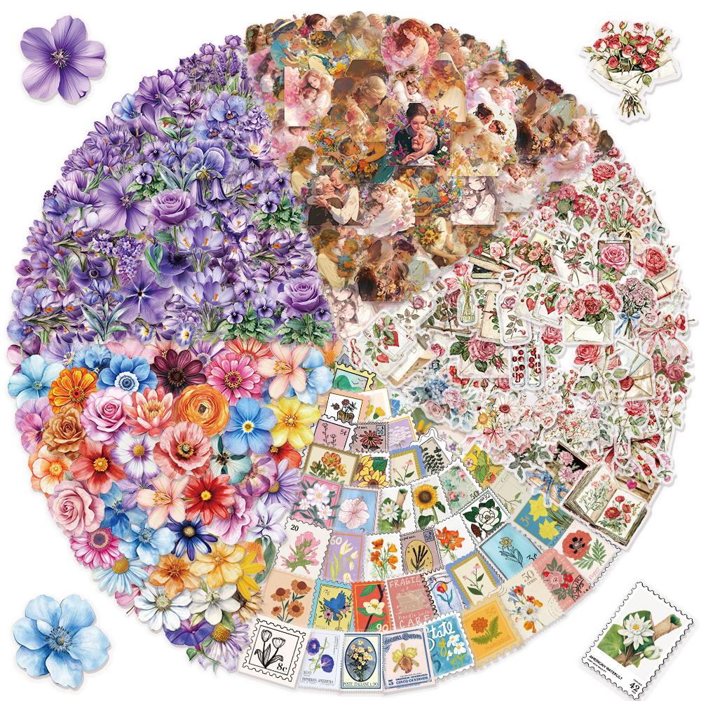 

250PCS Fun Fashionable Flowers Stickers Nostalgia Skateboard Phone Laptop Luggage Cartoon Coffee Motorcycle Phone Sticker