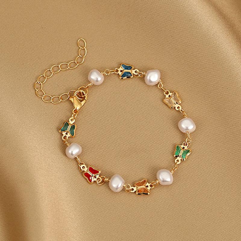 Pulseira de Charme com Mão de Pérola Branca Totalmente Bordada com Cristais para Meninas Nova Estilo Coreano Pulseiras com Contas de Pérola Barroca para Mulheres