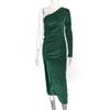 Autunno e Inverno Abito da Festa Sexy da Donna con Scollo Obliquo Elegante Moda Velluto Pieghettato con Spacco Abito da Donna Casual Slim Fit Irregolare da Sera 26062