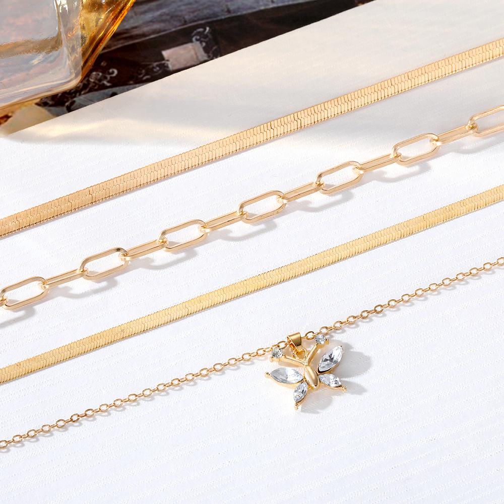 2023 New Korean Simple Necklace Butterfly Necklace Women's 4-piece Set Necklace Snake Bone Chain Elegant Charm Luxury Sweater Chain Simple Holiday