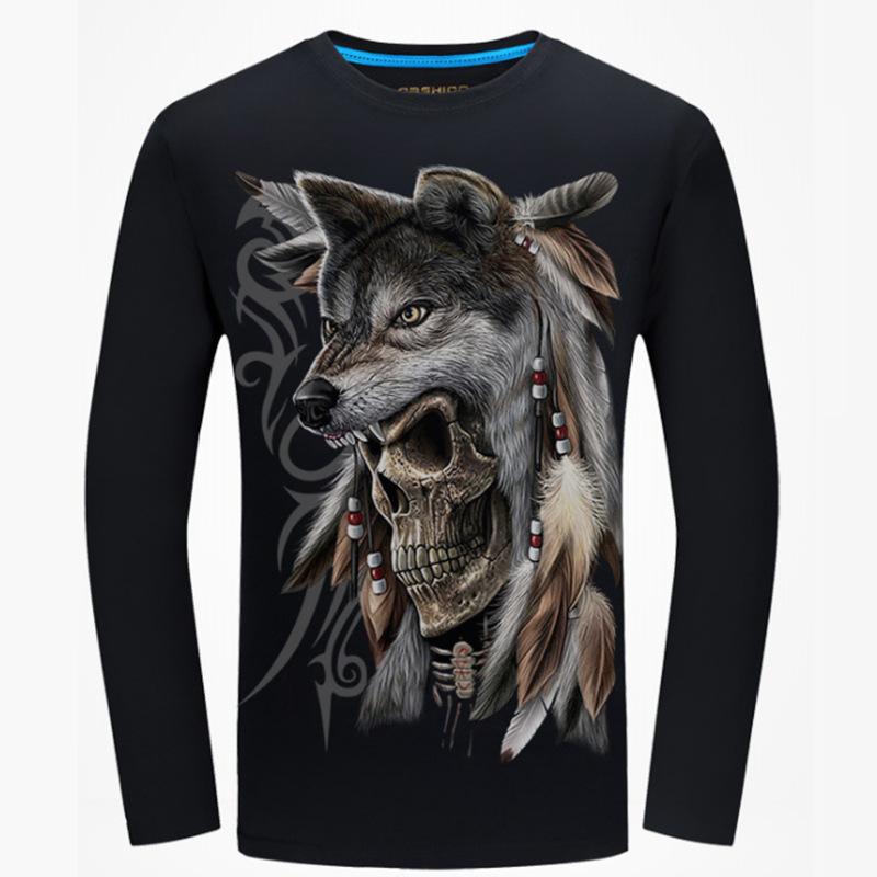 Skull Tops Women O Neck Long Sleeve 3d Print T Shirt