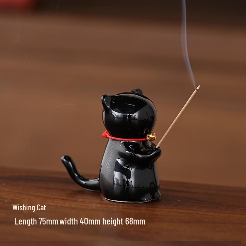 Ceramic Kitten Incense Holder & Pen Rest - Cute Cat Teapot Lid & Table Decor