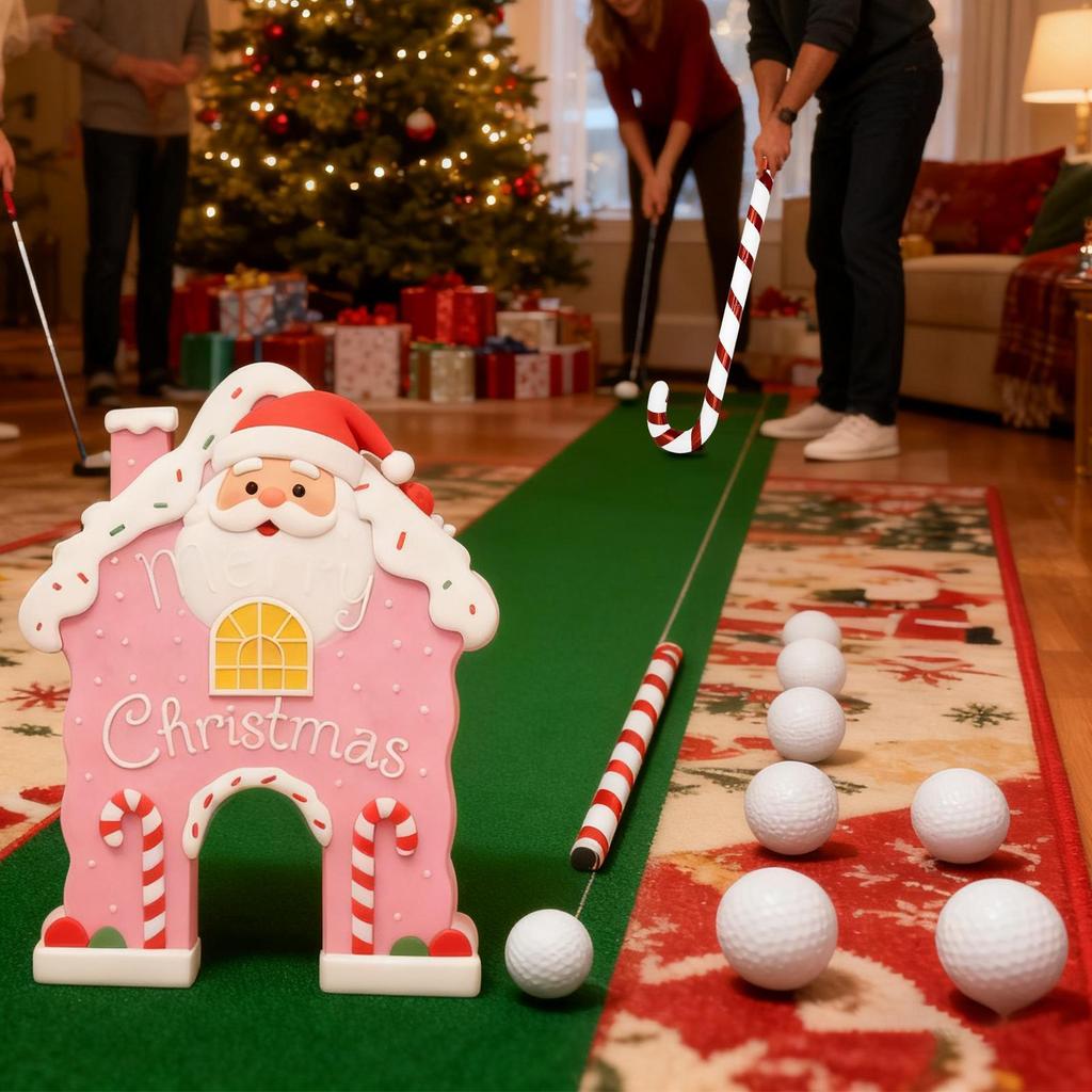 Gingerbread Golf Game with Candy Cane Sticks Portable Funny Indoor Outdoor Toy Gingerbread Christmas Mini Game Set for Home Room