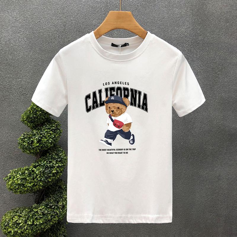 Walking Bear Print T-Shirt - Soft Breathable Short Sleeve Crew Neck Casual Top for Summer & Spring - men's Relaxed