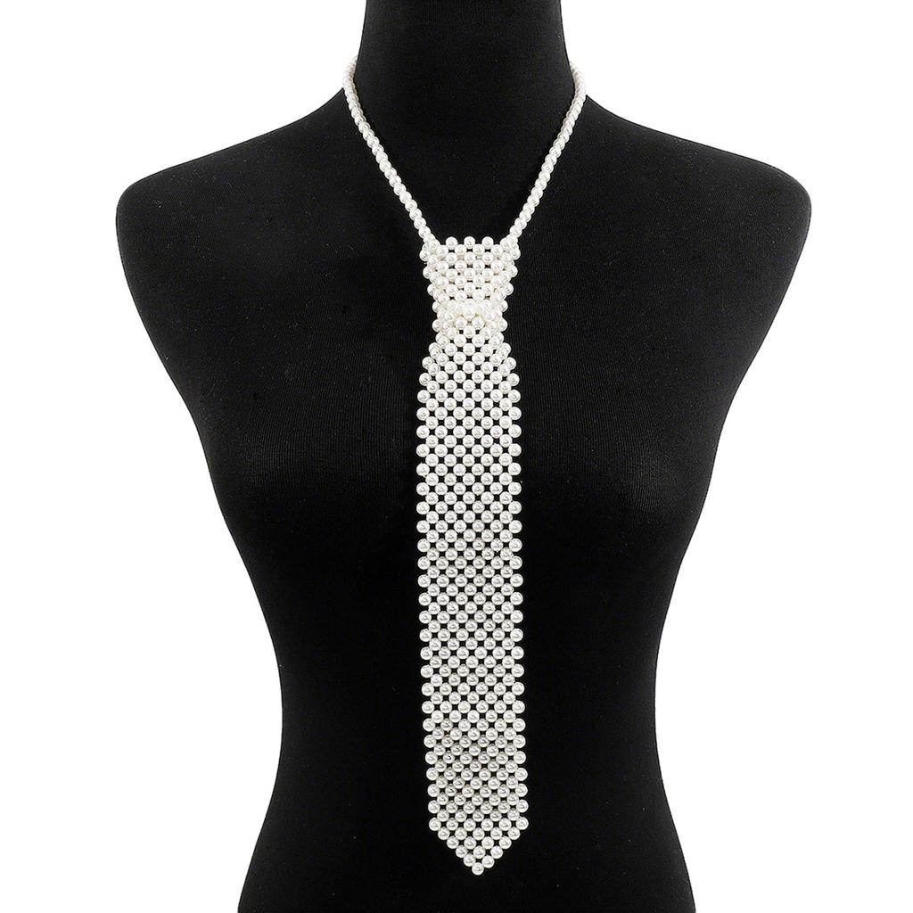 Creative hand-woven pearl tie necklace, beaded alloy bow tie necklace neckline accessories