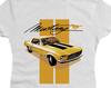 Ford Mustang 1970s Yellow Racing Strips Juniors and Women White Shirts