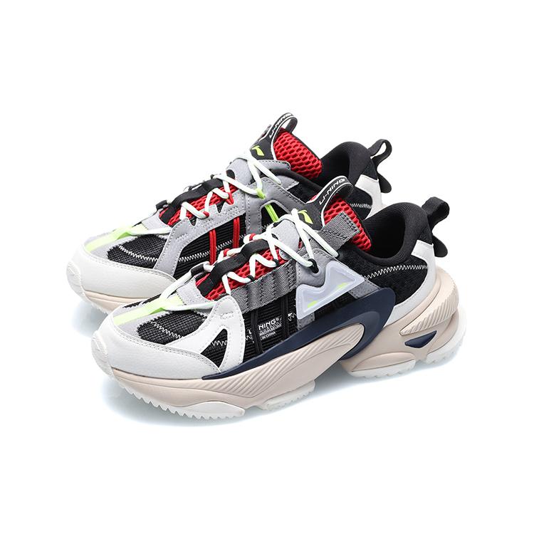 Li Ning M1 Tkanina Amortyzacja Antypoślizgowa Odporna na Ścieranie Oddychająca Niskie Sportowe Buty Codzienne Męskie Czarne Białe AGCQ201-2