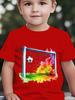 Boys Watercolor Splatter Soccer Goal Net Football Graphic Short Sleeve T Shirt Sporty Artistic Kids Summer Casual Top