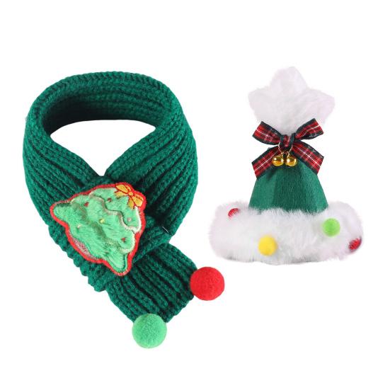 

Набор рождественской шапки и шарфа для маленьких собак и кошек, зимняя вязаная шапка Санты M
