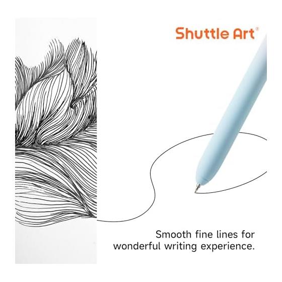 Shuttle Art 15-Pack Pastel Gradient Gel Pens, 0.5mm Fine Tip, Black Ink, Smooth Writing, Quick-Drying, Acid-Free, AP Certified Gel Pens for