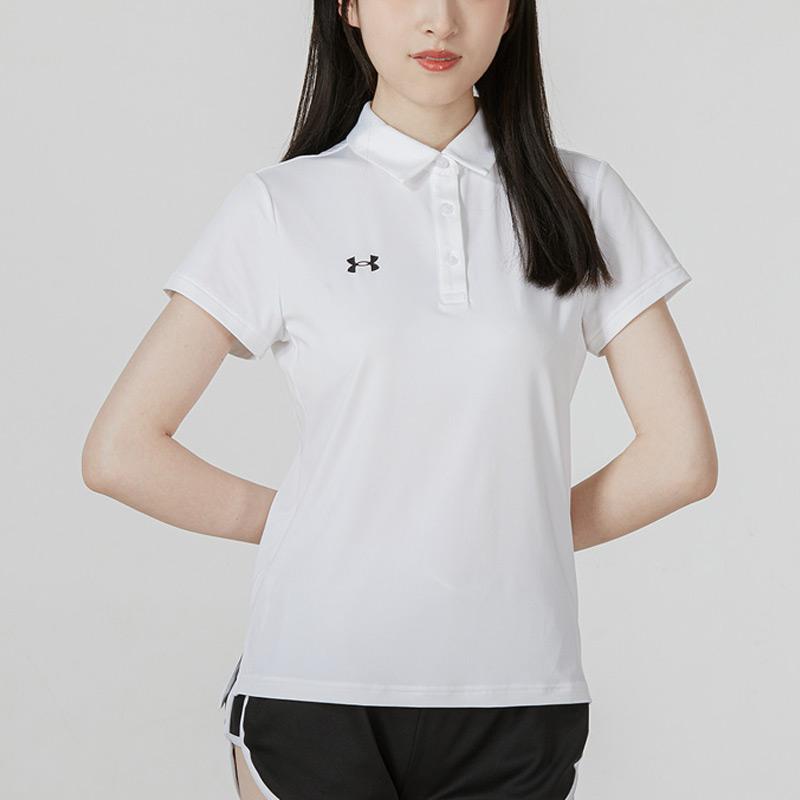 Under Armour Solid Color Sports Casual Short Sleeve Polo Shirt Women Tops White 22500525-100